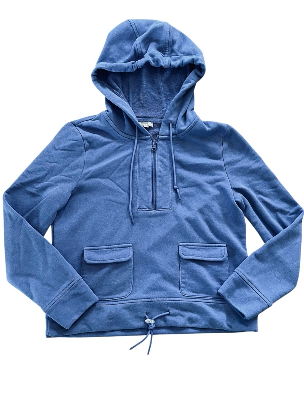 T by Talbots blue cotton blend 1/4 zip hoodie sweatshirt size Medium